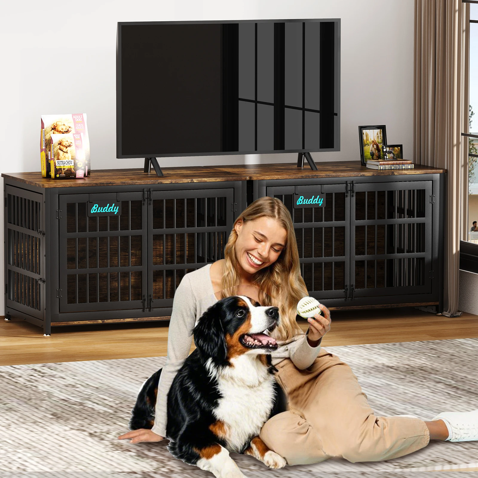 Dog Crate Furniture with Casters,Heavy Duty Dog Kennel Indoor for Large and Medium Dogs,Decorate House as TV Stand,Bedside Ta