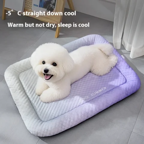 Summer Pet Ice Pads Cold Silk Cool Feeling Dog Beds Skin-friendly Breathable Neck-protecting, Cat Beds, Gradient Color Series