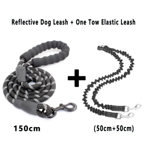 Double Dog Leash 360 Swivel No Tangle Walking Leash Shock Absorbing Bungee for Two Dogs Retractable Elastic Luminous Dog Leas