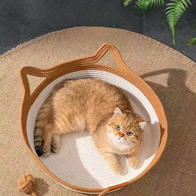 Cat Rattan Bed Round Hand Woven Kitten Bed Summer Wear-resistant Cooling Pet Bed Indoor Sleeping Universal House Pet Accessor