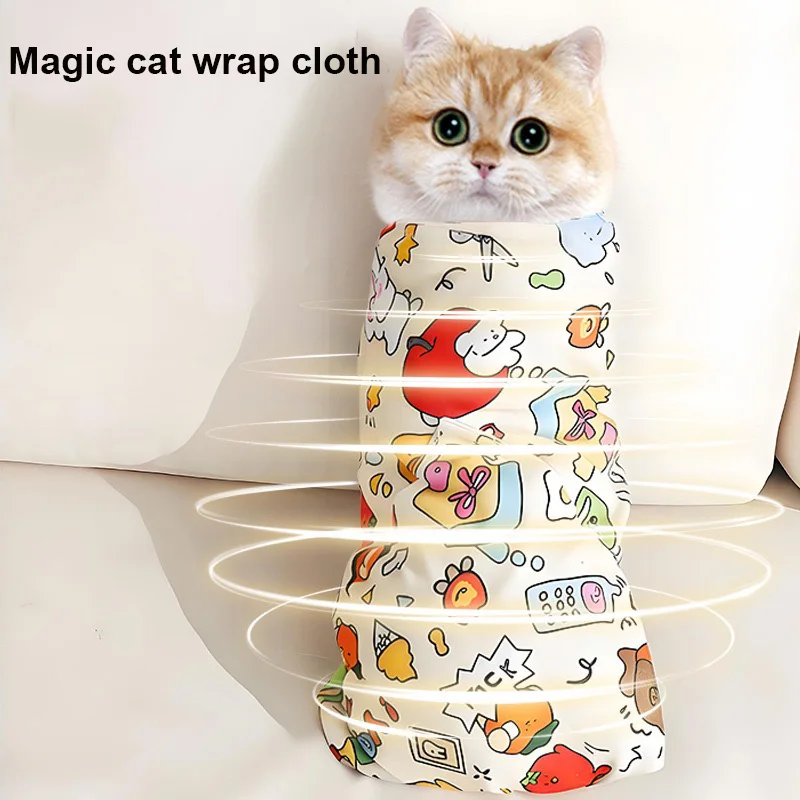 Cat Grooming Wrap Self-Adherent Cat Swaddle Burrito Wrap Anti-Bite Anti-Scratch Anti-Escape for Medicine Nail Clipping Pet To