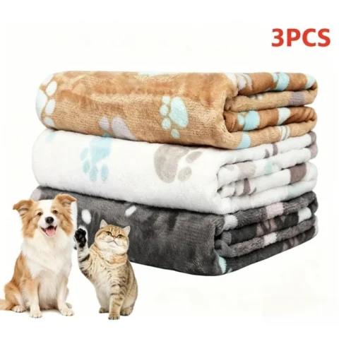 3PCS Soft Flannel Fleece Cat Dog Blanket Bed Mats Paw Foot Print Warm Pet Blanket Sleeping Beds Cover Mat For Pets Supplies