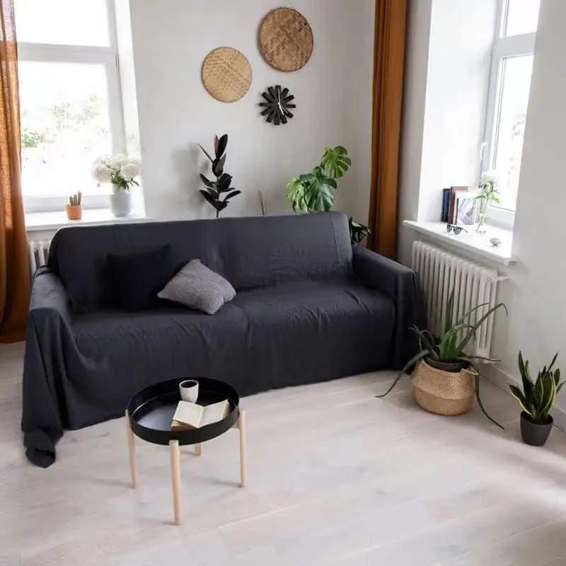 French Pure Linen 100% Fabric Pure Color Sofa Cover Cloth Sofa Towel Suitable for All Seasons Love Seat Couch Cover Summer New - Image 12