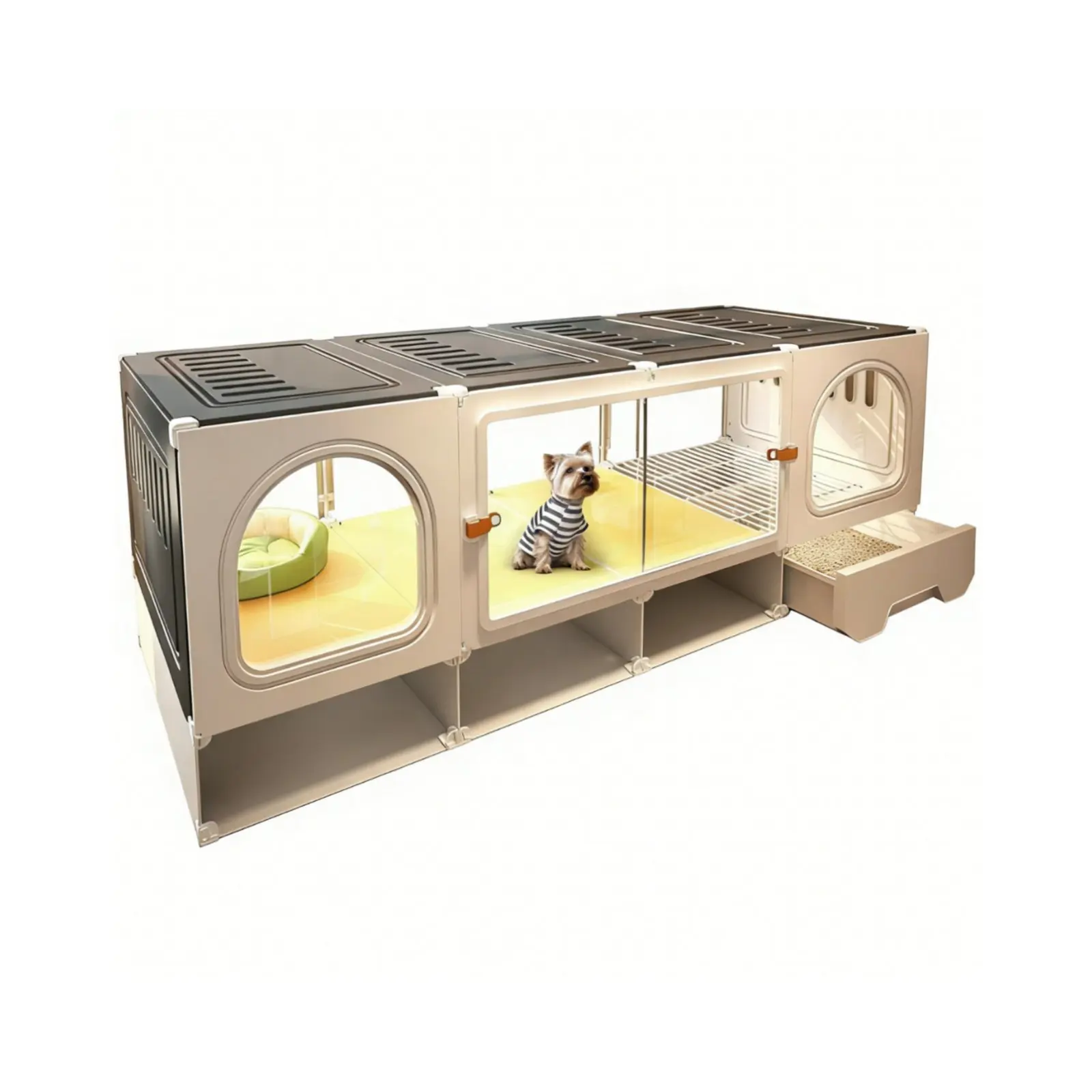 Kennel with Potty Area Luxury Villa Design covered Dog Crate Panoramic View safety-latch for Home
