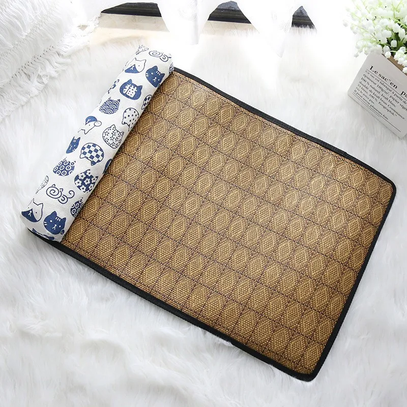 Cat Natural Cooling Mat Summer Pet Self Cooling Pad Cat Bed Mat For Dogs Indoor Rattan Weave Mat Sleeping Cat Bed - Image 16
