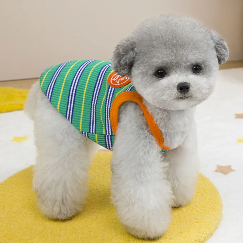 Dog Clothes Summer Strips Sleeveless Hoodie Vest For Small Dogs Chihuahua Poodle Puppy T-Shirt Boy Girl Sweatshirt Vests For