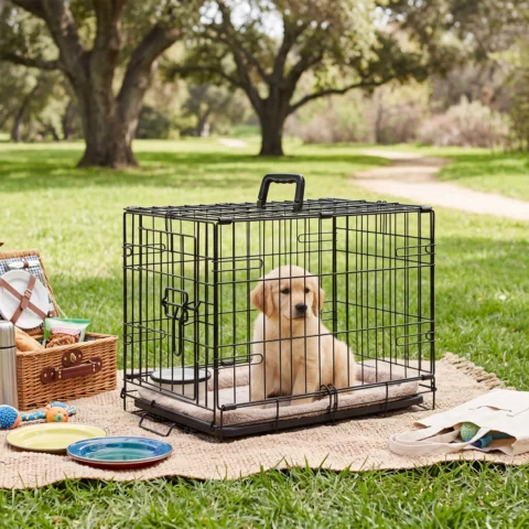 JHK 18 Inch Single Door Dog Crate Metal Pet Kennel with Secure Lock Foldable Removable Tray for Easy Cleaning Portable Puppy 