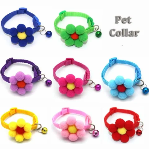 New Fashion Cat Collar Puppy Collar Colorful Flower Bow Tie With Bells Adjustable Buckle For Puppy Kittens Necklace Pet Suppl