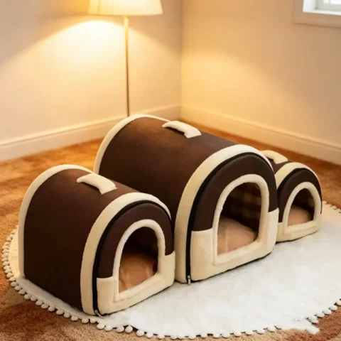 Foldable All Season Pet Kennel Portable Semi Enclosed Nest Warm Sleeping Accessory for Small Medium Dog Cat Autumn Indoor Res