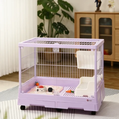 Heavy-duty Rabbit Cage with Full Top Cover, Large Indoor Pet Hutch Enclosure for House, Eco-friendly Metal Wire Bunny House.
