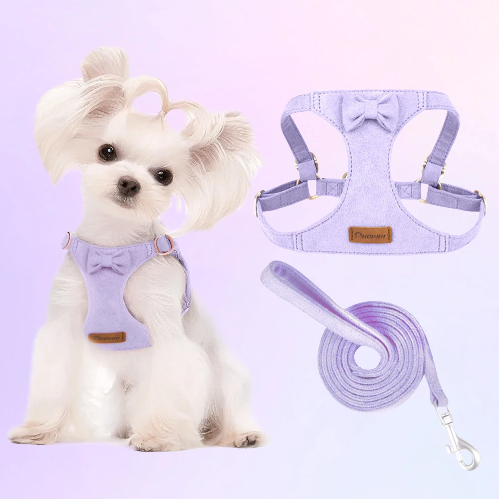 Trendy Premium Suede Dog Harness Leash Set -Small Dog Adjustable Pet Chest Strap Soft Durable Puppy Kitten Fashion Accessorie
