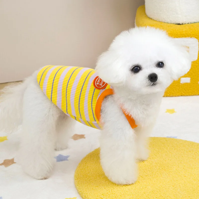 Dog Clothes Summer Strips Sleeveless Hoodie Vest For Small Dogs Chihuahua Poodle Puppy T-Shirt Boy Girl Sweatshirt Vests For