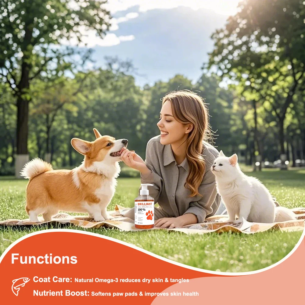 Human-Grade Salmon Oil (500ml, 300ml, 200ml 100ml) for Dogs & Cats Omega 3 Fatty Acids Supplement for Optimal Health & Nutrit
