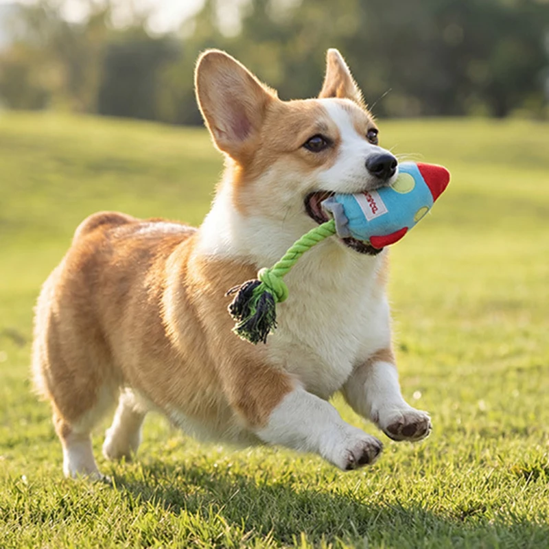 Plush Dog Toy Rocket Shape Bite Resistant Chew Toys Corduroy Dog Toys for Small Large Dogs Puppy Pets Training Accessories