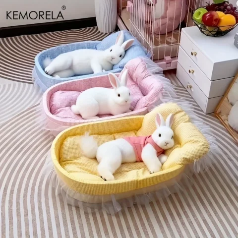 1PCS Soft Cute Bunny Princess Nest - Fluffy Rabbit Bed with Lace Edges, Cozy Plush Bedding for Small Pets, Hamsters, Guinea P