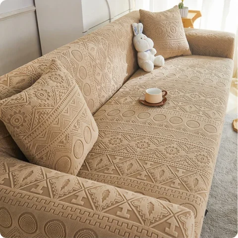 Jacquard Velvet Elastic Sofa Cover Universal Full Package Living Room Sofa Cover Thickened Plush Dust-proof Anti Cat Scratchi