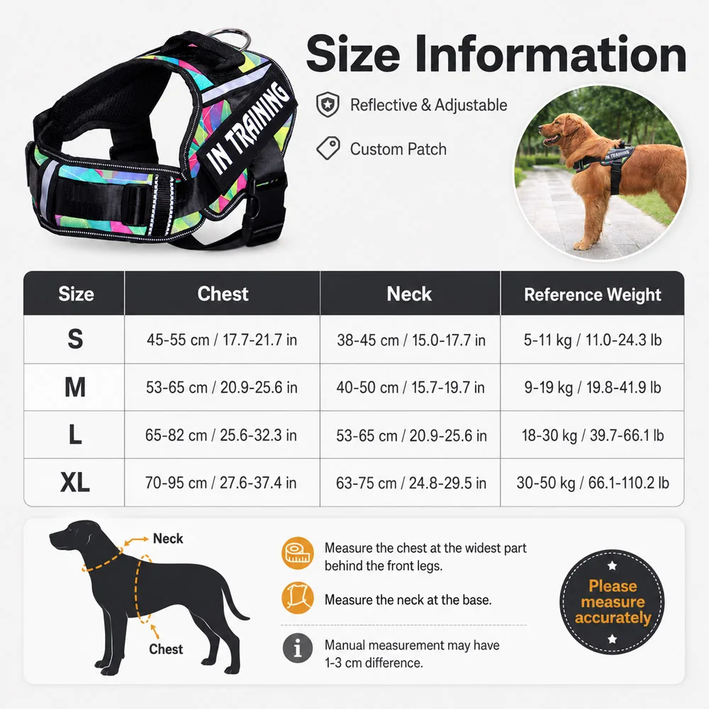 KOMMILIFE Adjustable Nylon Dog Harness Personalized Harness For Dogs Reflective Breathable Neck Guard Dog Harness Vest No Pul