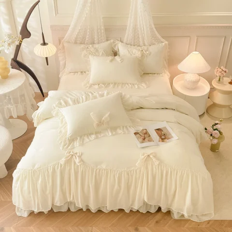 Cute Princess Chiffon Duvet Cover Elegant Romantic Ruffles Duvet Cover Set or Single Quilt Covers Soft Breathable Blanket Cover
