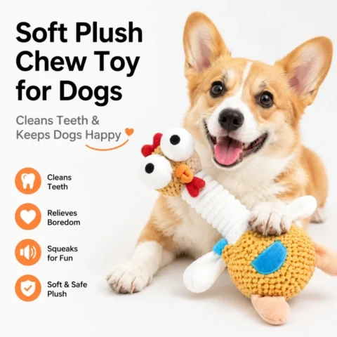 Squeaky Chicken Dog Toy Interactive Plush Chew Toy for Small Medium Dogs Teeth Cleaning & Boredom Relief