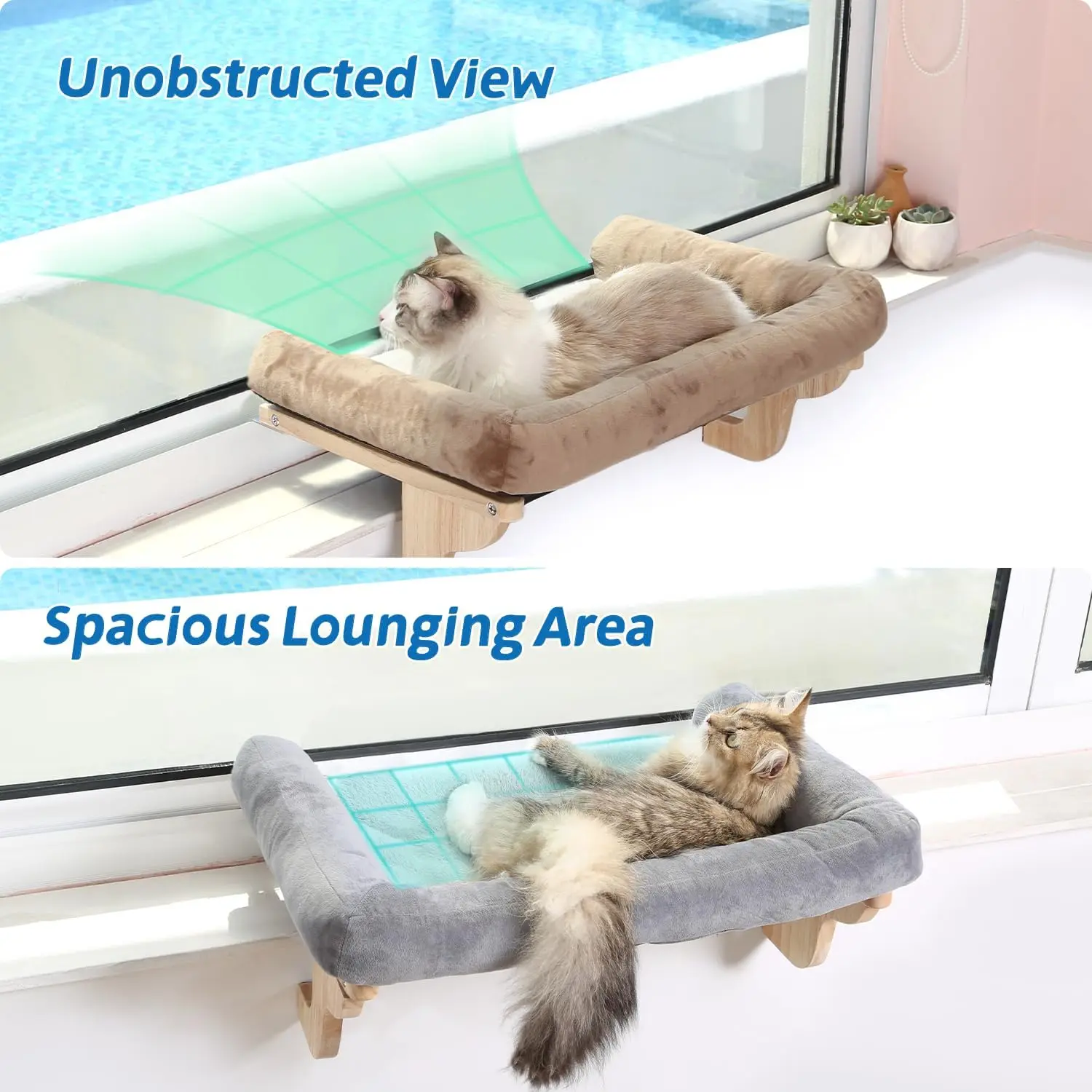 Cat Perch for Window Sill with Bolster - Orthopedic Hammock Design with Premium Hardwood & Robust Metal Frame - Cat Window Se