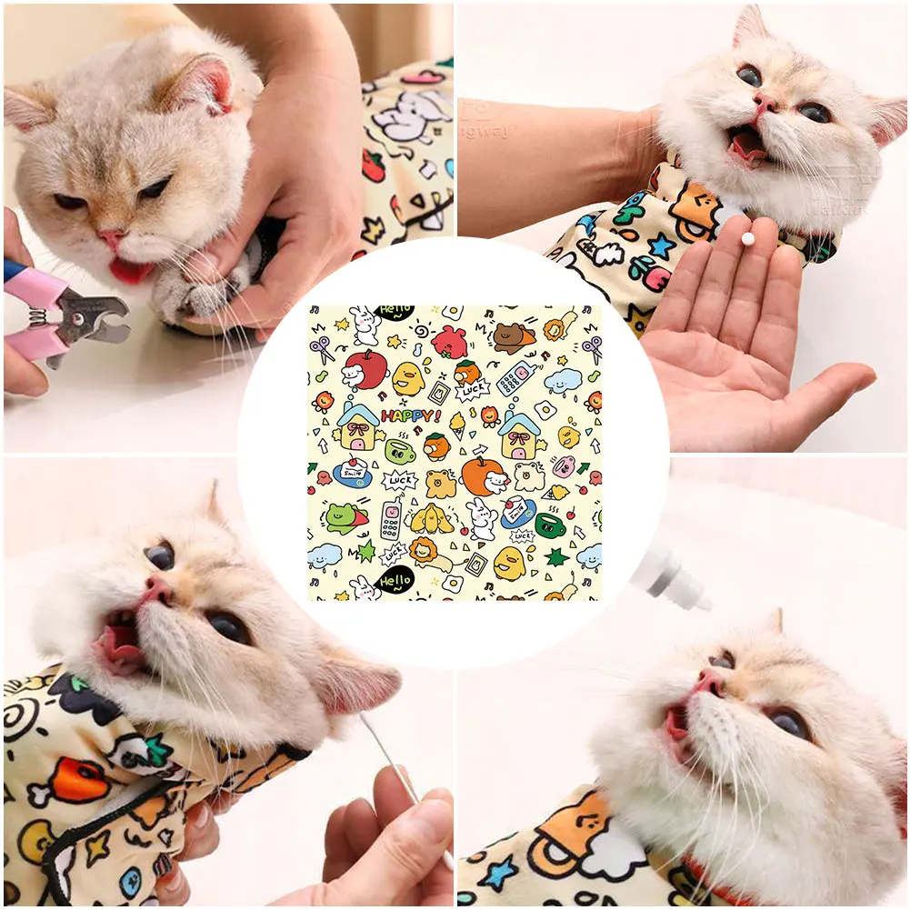 Cat Grooming Wrap Self-Adherent Cat Swaddle Burrito Wrap Anti-Bite Anti-Scratch Anti-Escape for Medicine Nail Clipping Pet To