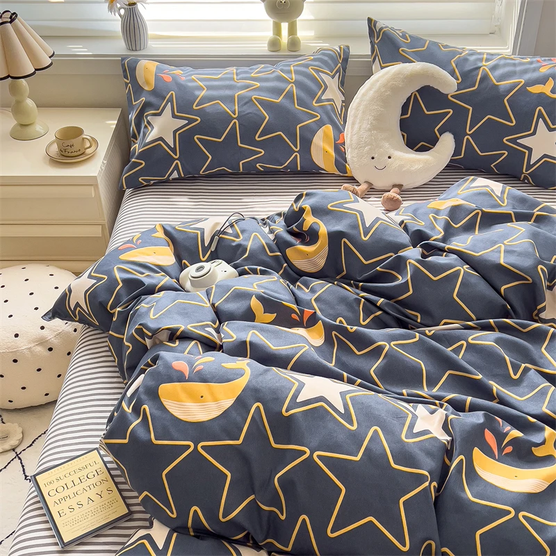 New Cute Stars Printed Bedding Set 4/3/1 Pcs Skin-friedly Breathable Duvet Covers Comfortable Durable Single Double Quilt Cov
