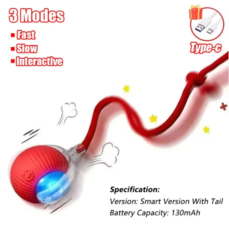 Rechargeable Automatic Rolling Ball Cat Toy – Fake Tail, Imitate Mouse, Electric Interactive for Cats & Dogs - Image 7