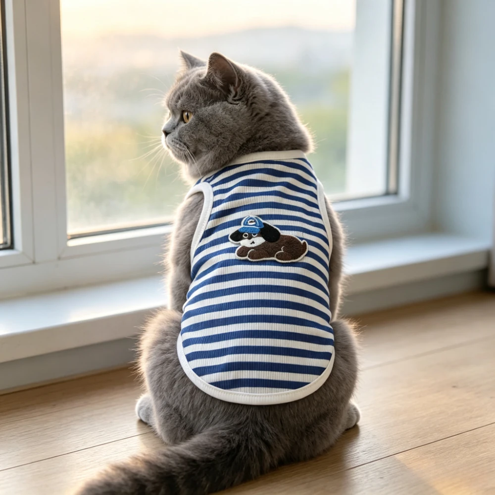 Elastic breathable pet vest embroidery prints lightweight summer sleeveless daily wear for cats dogs outdoor