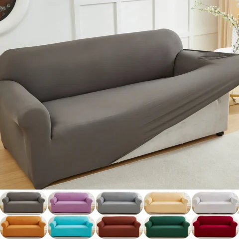 1pc Stretch Sofa Slipcover Solid Color Sofa Couch Cover Soft Non-slip Dustproof Furniture Protector for Living Room Home Deco
