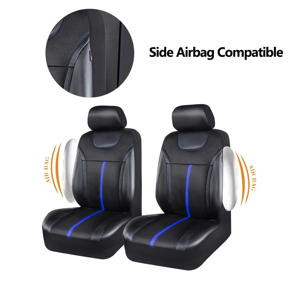 AUTOKING Sporty Carbon Leather Universal Car Seat Cover with Zipper Design Fit for Suvs, Vans, Sedans, Trucks Airbag Compatib