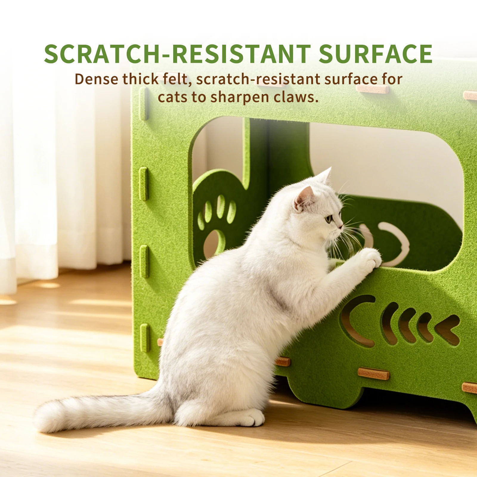 2-Tier Stackable Felt Cat House for Indoor Cats, Detachable Splicing Cat Cave Condo with Hollow Cutout Design, Multi-Layer In
