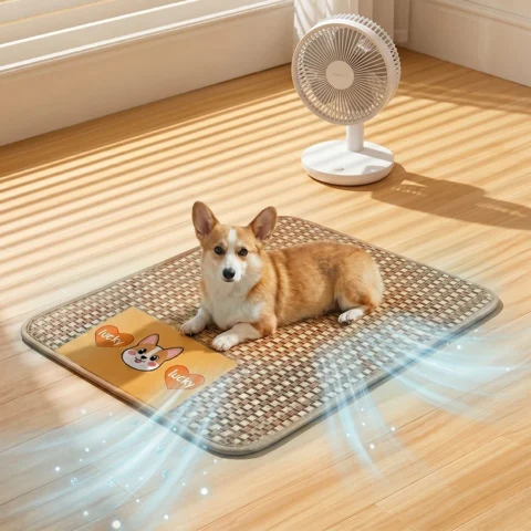 Summer Woven Pet Cooling Mat, Universal Rattan Sleeping Mat for Cats and Dogs, Special Cooling Mat for Summer, Suitable for L