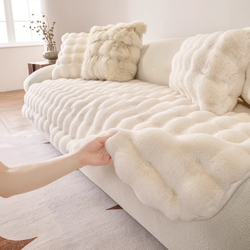 1pc Immitation Fur Thick Sofa Cover, Soft Plush Sofa Towel with Anti-Slip Backing, Throw Towel for Living Room Machine Washab