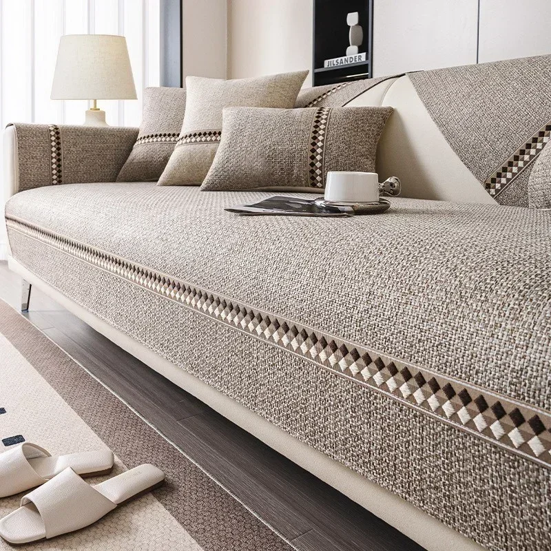 Cotton and Linen Sofa Towel Solid Color Sofa Mat Four Seasons Universal Sofas Pad for Living Room Anti-Slip Couch Cushion Luxury - Image 3