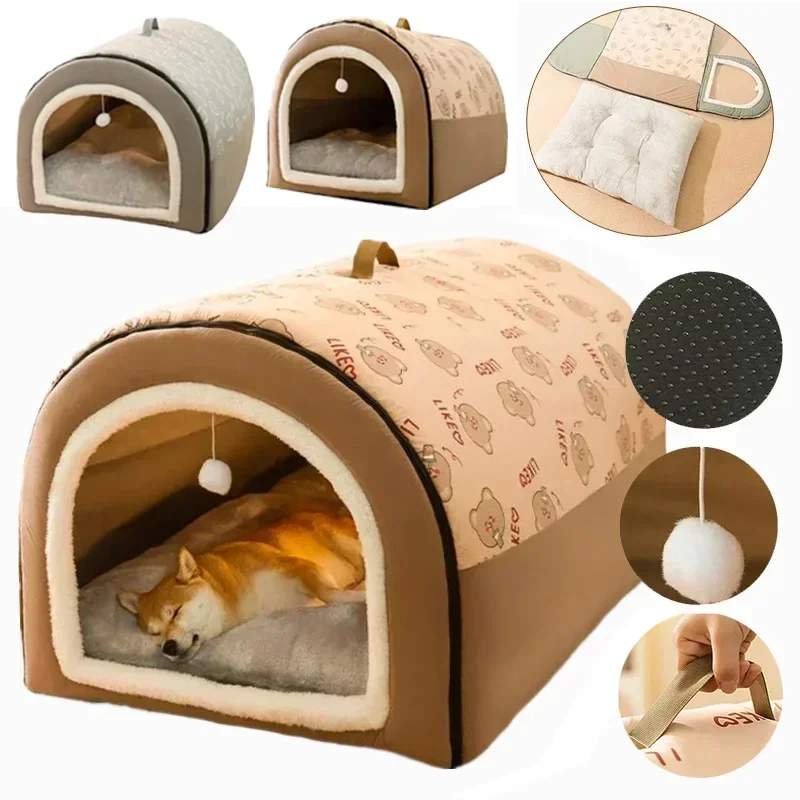Big Dog Kennel Warm Winter Dog House Mat Detachable Washable Dogs Bed Nest Deep Sleep Tent for Medium Large Dogs House Suppli
