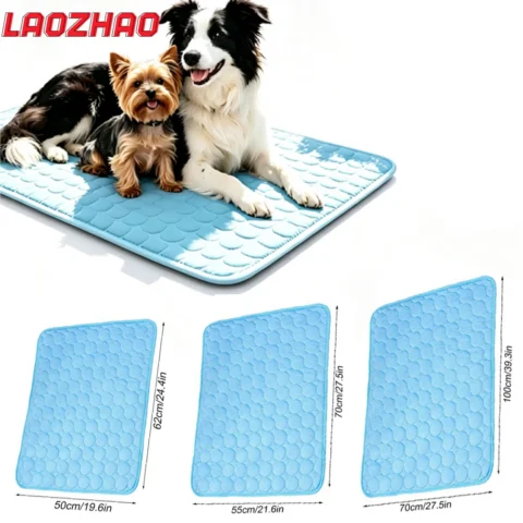 1PCS Premium Ice Silk Dog Cooling Mat – Waterproof Non-Slip Pet Bed with Washable Cover, Summer Cool Pad for Crate, Kennel,Fl