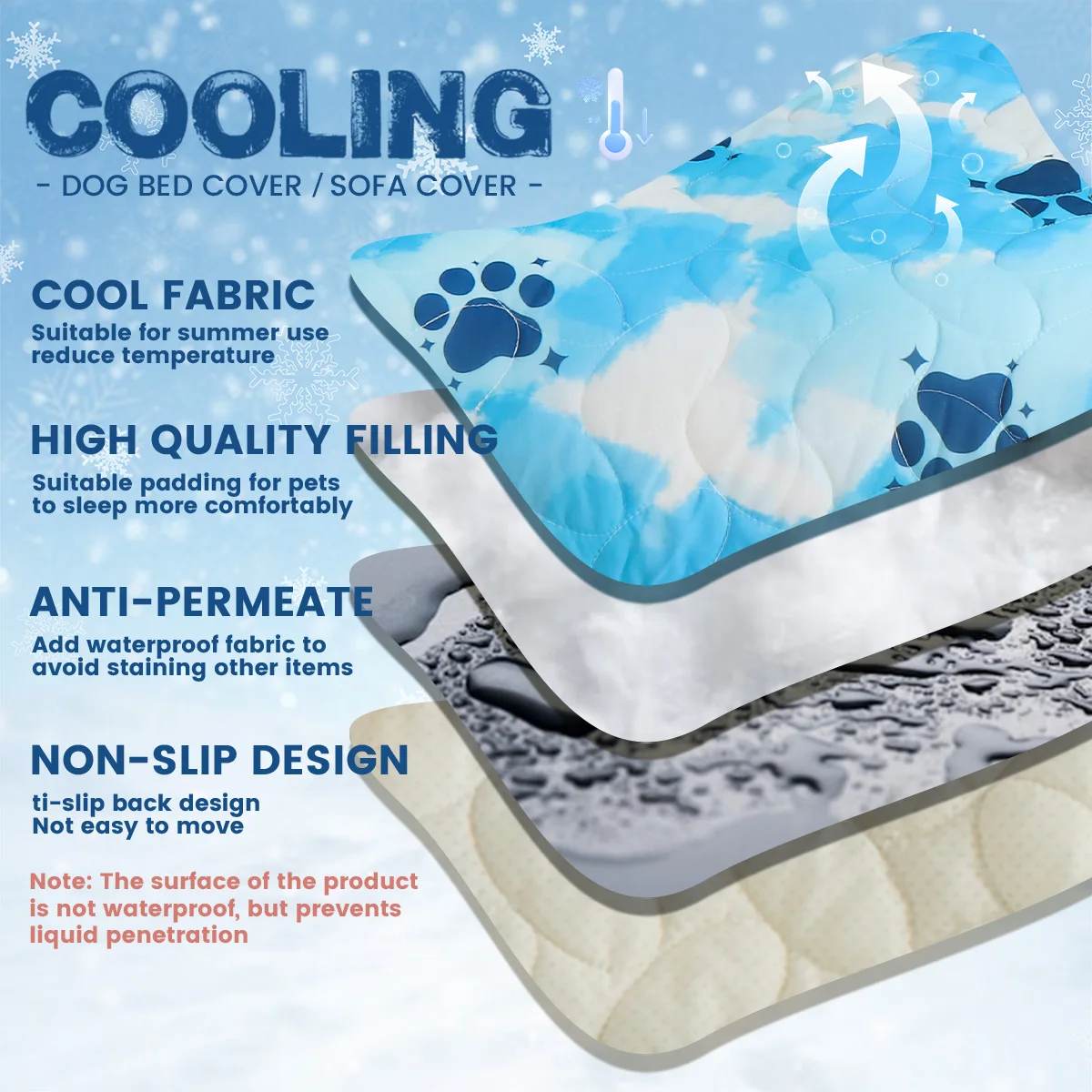 TexStead Blue Paw Print Cooling Mat for Dogs & Cats, Breathable Washable Pet Bed Cover with Non-Slip Backing, Summer Anti-Fou