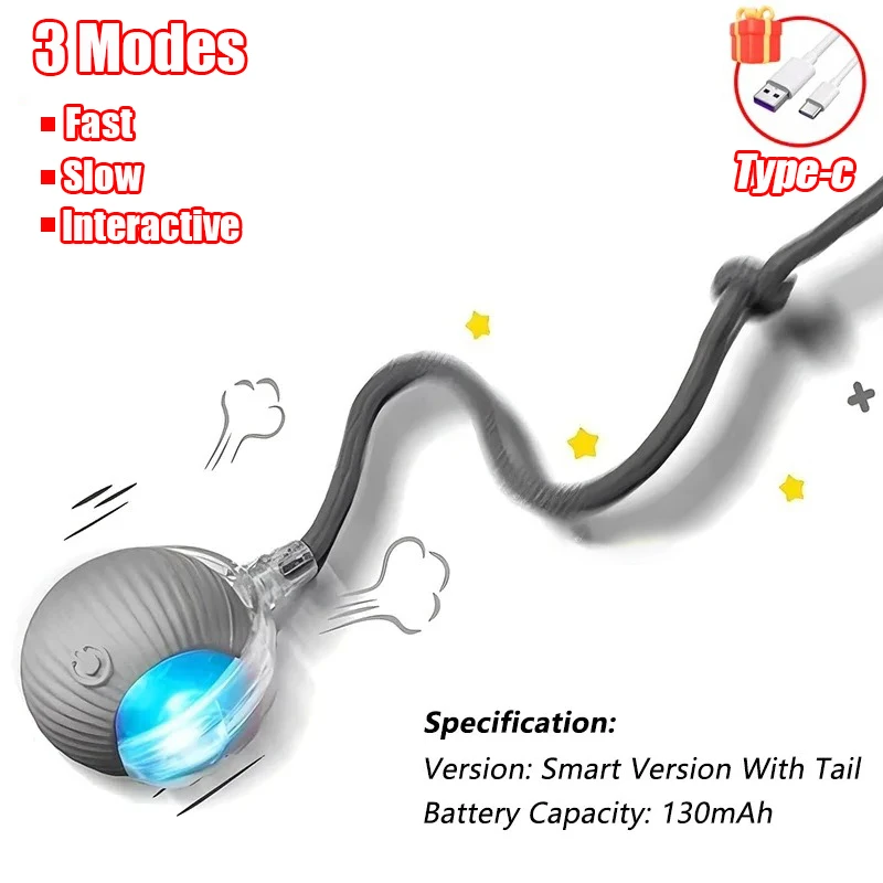 New Cat Interactive Ball Toy Automatic Rolling Ball Faux Tail Rechargeable Smart Pet Electric Toy Dog Cat Training Imitate Mouse - Image 17