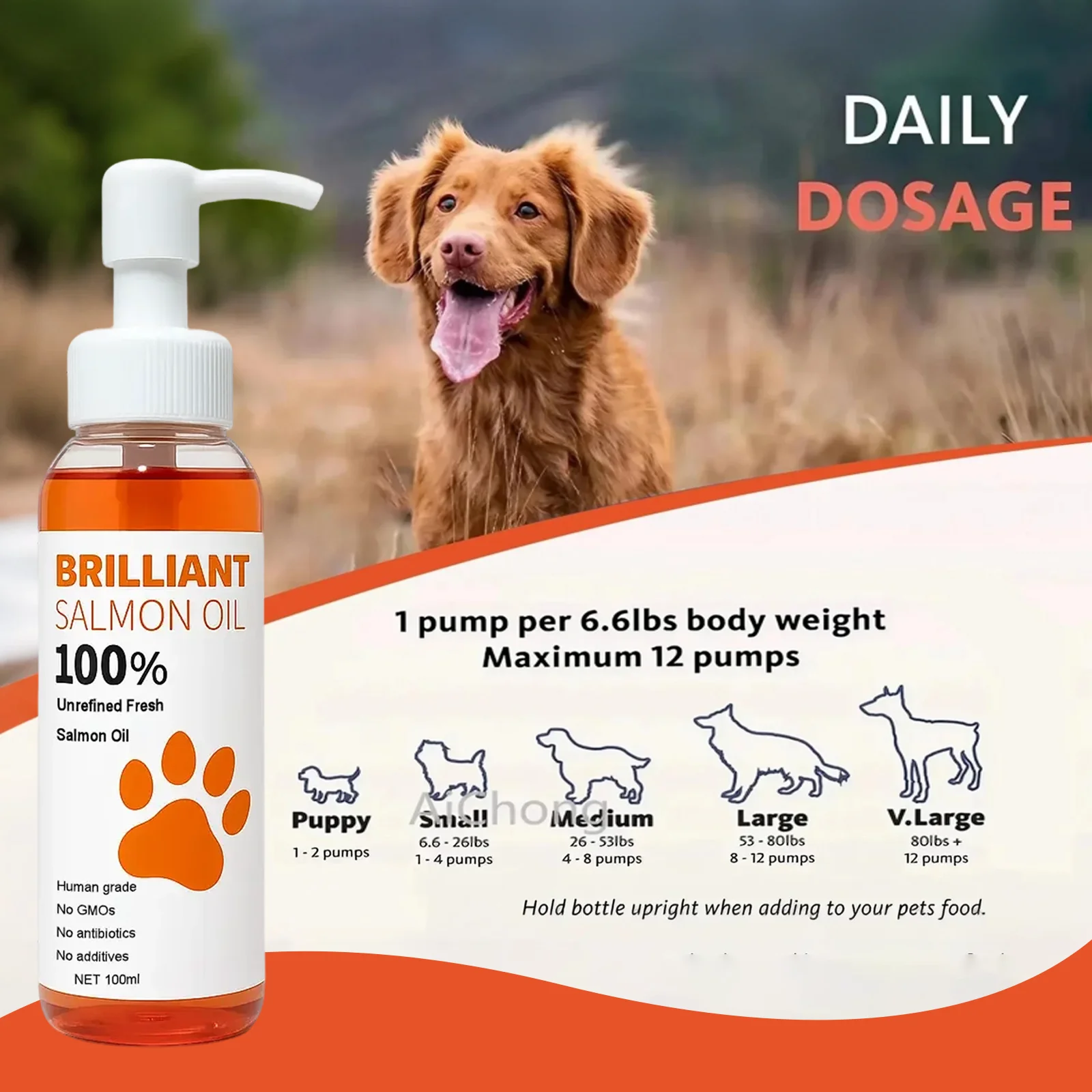 Human-Grade Salmon Oil (500ml, 300ml, 200ml 100ml) for Dogs & Cats Omega 3 Fatty Acids Supplement for Optimal Health & Nutrit