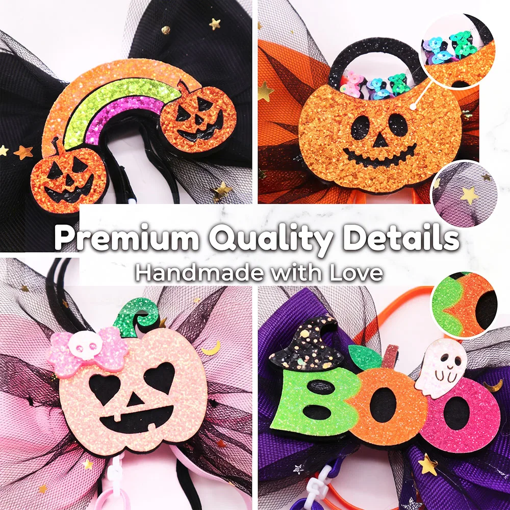 2/4PCS Cartoon Halloween Dog Hair Bows Pumpkin Decorate Adjustable Elastic Dog Bows Lace Puppy Grooming Accessories For Dogs