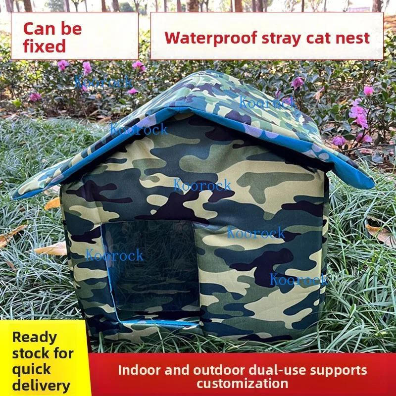 Portable Weatherproof Pet House: Insulated Foldable Shelter for Outdoor Stray Cats & Dogs with Removable Washable Cover