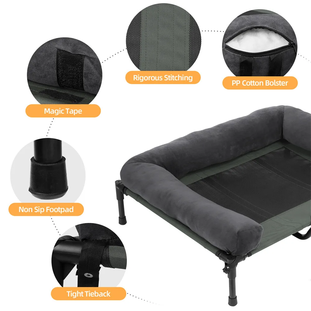 XXL XL Large Dog Bed Outdoor Raised Dog Bed with Cooling Breathable Mat and Soft Plush Mat Pet Puppy Camping Cot for Home Gar