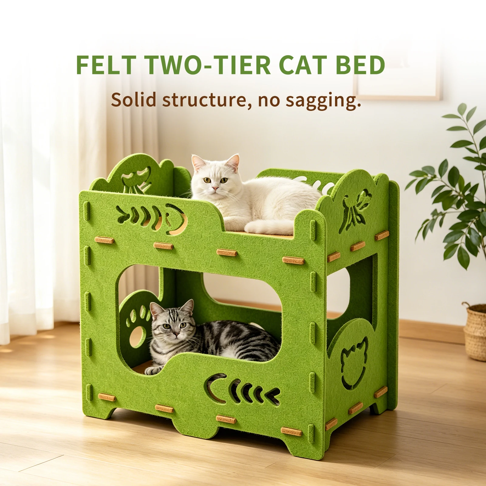 2-Tier Stackable Felt Cat House for Indoor Cats, Detachable Splicing Cat Cave Condo with Hollow Cutout Design, Multi-Layer In