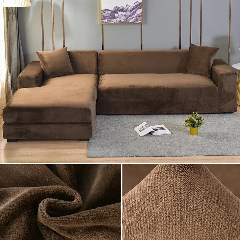 Velvet Sofa Cover Thick Elastic 1/2/3/4 Seater Sofa for Living Room Velvet Plush L Shaped Corner Sofa Cover Couch Cover - Image 22