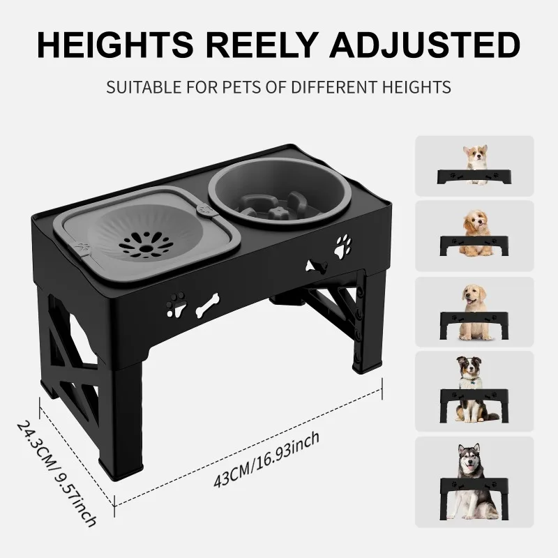 5 Adjustable Height for Different Needs 3 in 1 Pet Feeder Two Bowls One Lift Anti-upset High Neck Guard Slow Food Basin Pet B