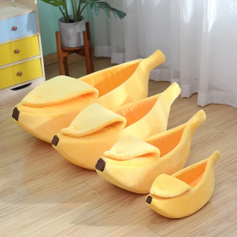 B Low-price Clearance Pet Banana Bed for Dog Bed Creative Soft Small Bed Cat Nest Cozy For Dog Sofa Cute Pet Bedding Warm