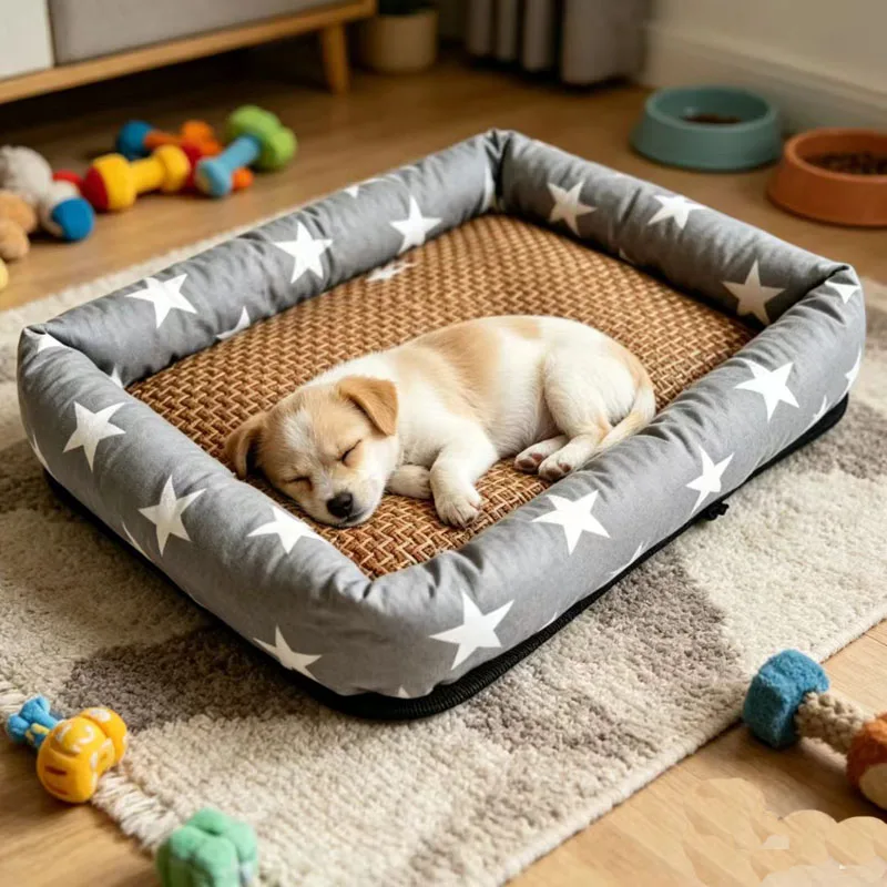 Summer Pet Nest, Rattan-Cooled Cat Nest, Non-Slip and Easy to Clean Dog Nest
