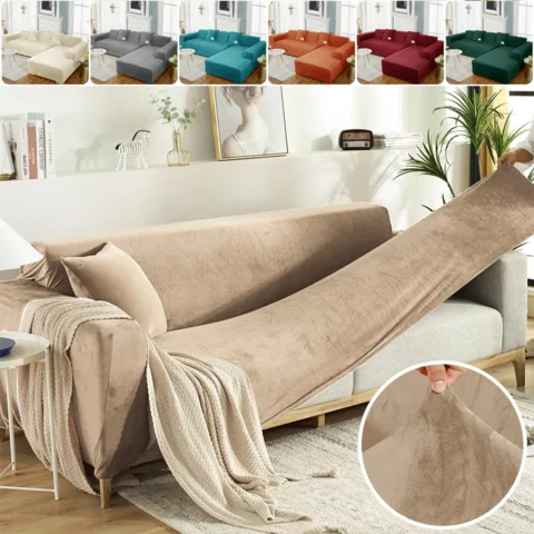 Velvet Sofa Cover Luxury L Shape Sofas Cover Plain Color Corner Sofa Covers Armchair Anti-dust Elastic Slipcover Pet Friendly