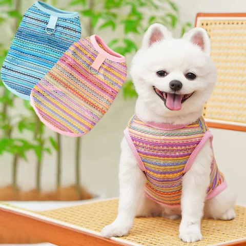 Pink Blue Dog Clothes Summer Mesh Hoodies Vest For Small Dogs Chihuahua Poodle Pet Vests Puppy Sleeveless Sweatshirt TShirt X