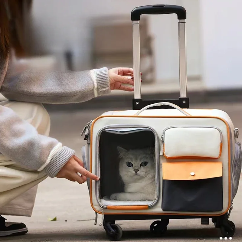 Cat Carrier Bag Pet Trolley Case Small Dog Luggage Bags Portable Cat Backpack Pushable Shoulder/portable/diagonal Bag Detacha